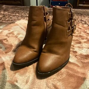 Wild Diva Brown Ankle Booties with Buckle Straps